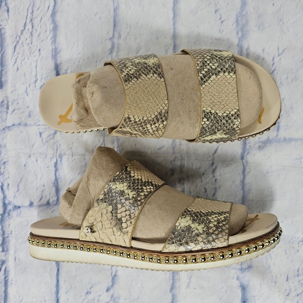 Sam Edelman Asha Slide Sandals Womens 8 Beige Snake Beaded Platform Flatform